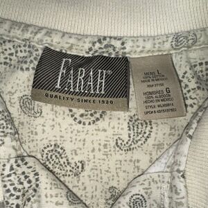 VTG Farah Men's LG Regular Polo Shirt Beige Paisley Cotton Collared‎ Pocket